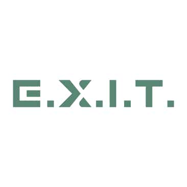 Logo for E.X.I.T., a Canadian end‑of‑life planning app, featuring minimalist geometric green block letters spelling E·X·I·T.